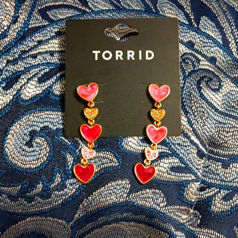 NWTS Enamel/rhinestone Heart Linear Earrings (Torrid)